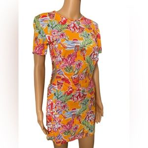 Zara Orange Tropical Island Monkey Music Party Cutout Side Mini Cotton Dress